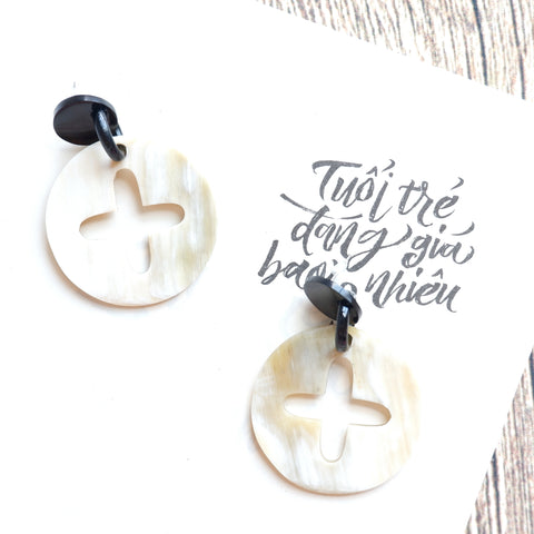 Buffalo Horn Disc Earrings Jewelry Handcraft Boho and Ethnic Earrings Round Milky
