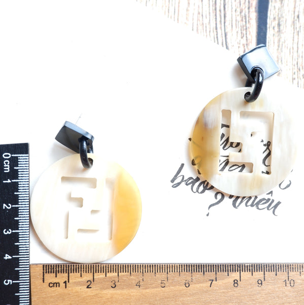 Buffalo Horn Disc Earrings Jewelry Handcraft Boho and Ethnic Earrings Round White and Yellow