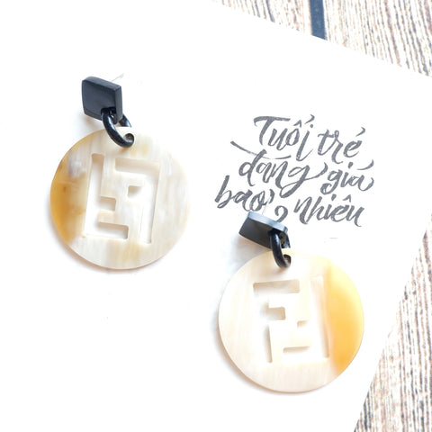 Buffalo Horn Disc Earrings Jewelry Handcraft Boho and Ethnic Earrings Round White and Yellow