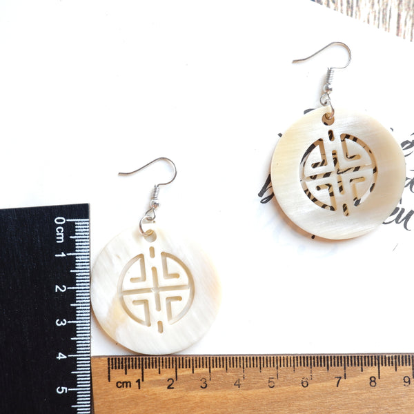 Buffalo Horn Disc Earrings Jewelry Handcraft Boho and Ethnic Earrings Round Cream