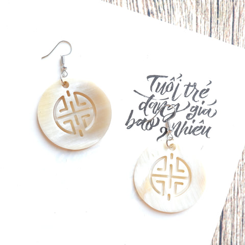 Buffalo Horn Disc Earrings Jewelry Handcraft Boho and Ethnic Earrings Round Cream