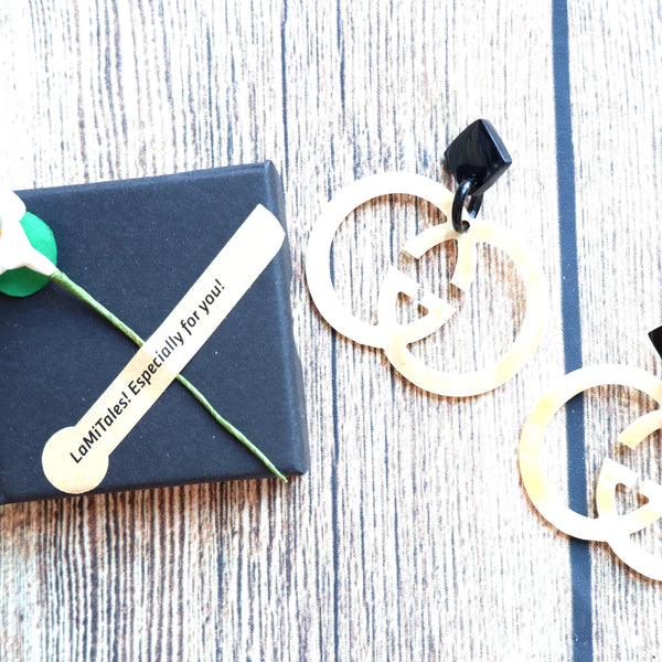 Buffalo Horn Disc Earrings Jewelry Handcraft Boho and Ethnic Earrings Double G Cream