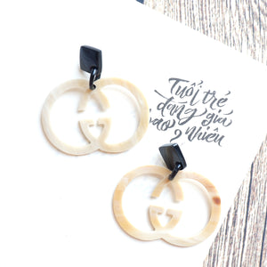 Buffalo Horn Disc Earrings Jewelry Handcraft Boho and Ethnic Earrings Double G Cream