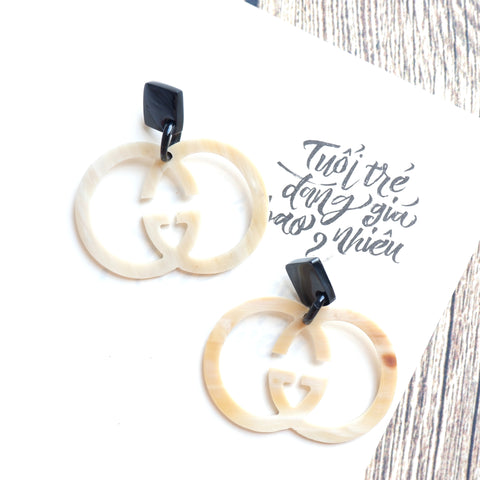 Buffalo Horn Disc Earrings Jewelry Handcraft Boho and Ethnic Earrings Double G Cream