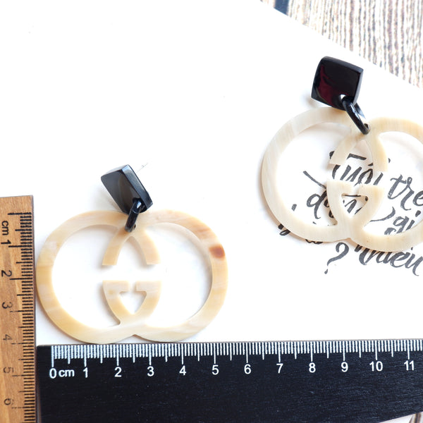 Buffalo Horn Disc Earrings Jewelry Handcraft Boho and Ethnic Earrings Double G Cream
