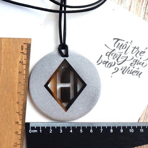Handmade Natural Horn and Lacquer Gray Round and Brown Rhombus Circle Luxury and Unique