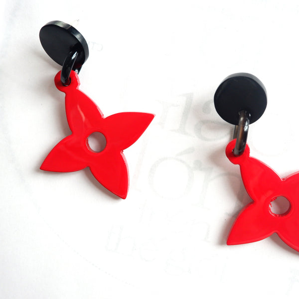 Buffalo Horn Disc Earrings Jewelry Handcraft Boho and Ethnic Earrings Red Flower