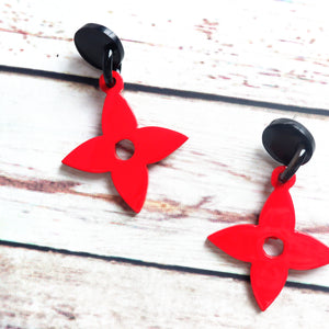 Buffalo Horn Disc Earrings Jewelry Handcraft Boho and Ethnic Earrings Red Flower