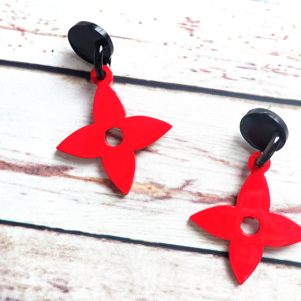 Buffalo Horn Disc Earrings Jewelry Handcraft Boho and Ethnic Earrings Red Flower