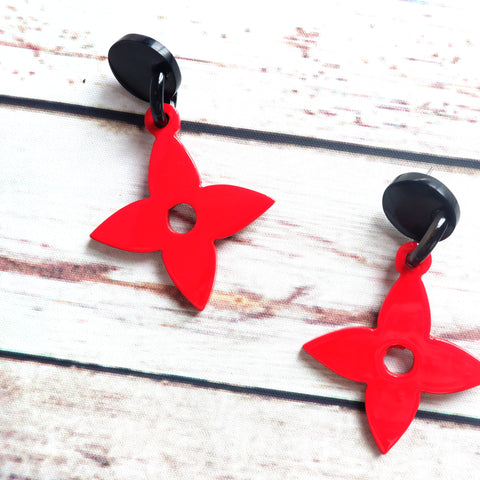 Buffalo Horn Disc Earrings Jewelry Handcraft Boho and Ethnic Earrings Red Flower
