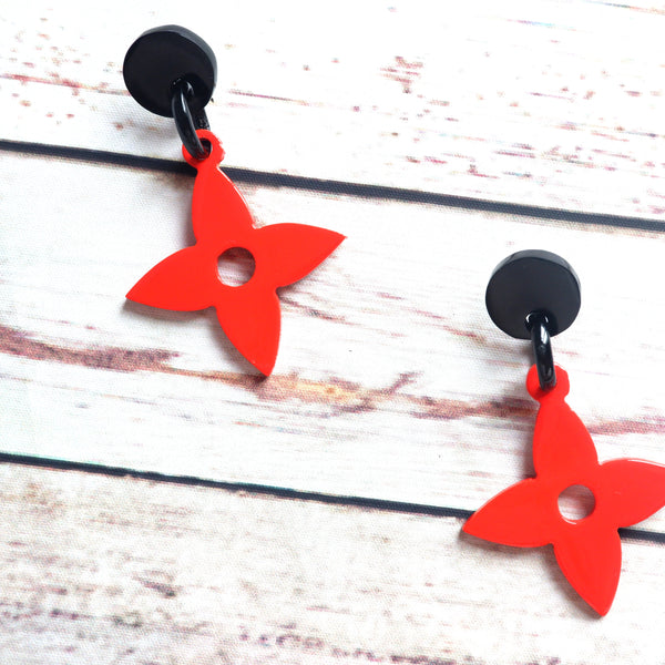 Buffalo Horn Disc Earrings Jewelry Handcraft Boho and Ethnic Earrings Red Flower