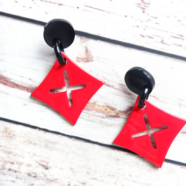 Buffalo Horn Disc Earrings Jewelry Handcraft Boho and Ethnic Earrings Rhombus Red