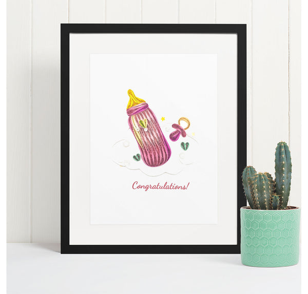 Quilling Card 3D Happy Milk Bottle Unique Dedicated Paper Handmade Art