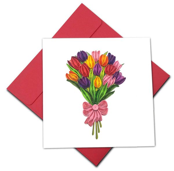 Quilling Card 3D Love Colorful Tulip Unique Dedicated Paper Handmade Art