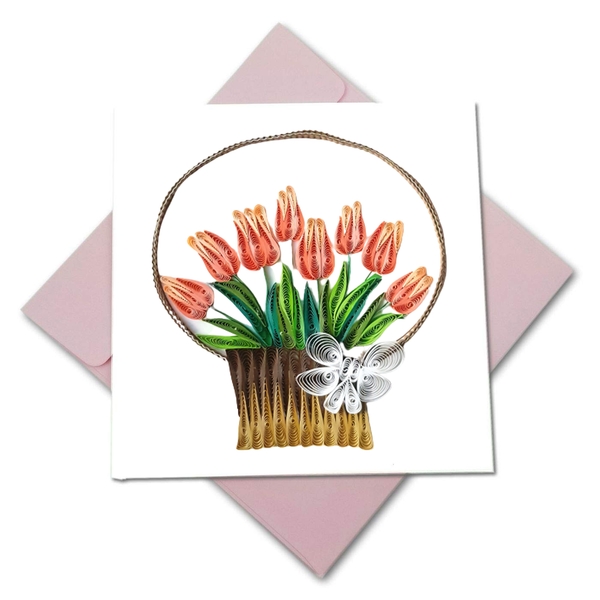 Quilling Card 3D TULIP Unique Dedicated Paper Handmade Art