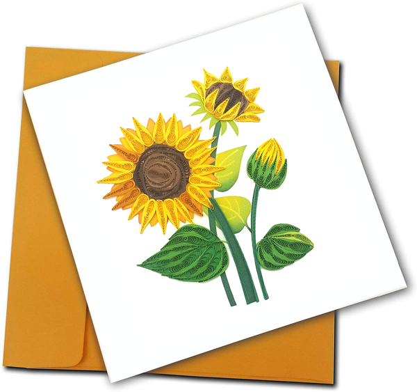 Quilling Card 3D Sun Flower Unique Dedicated Paper Handmade Art