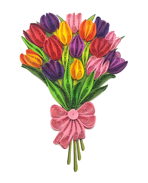 Quilling Card 3D Love Colorful Tulip Unique Dedicated Paper Handmade Art
