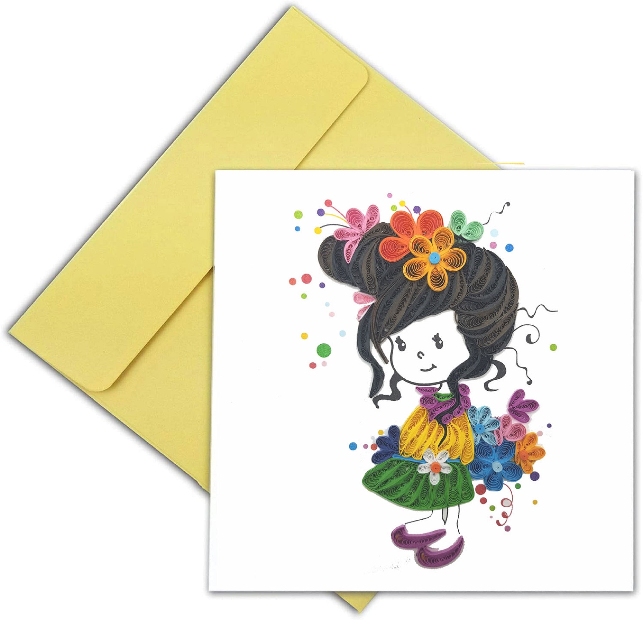 Quilling Card 3D Girl Unique Dedicated Paper Handmade Art