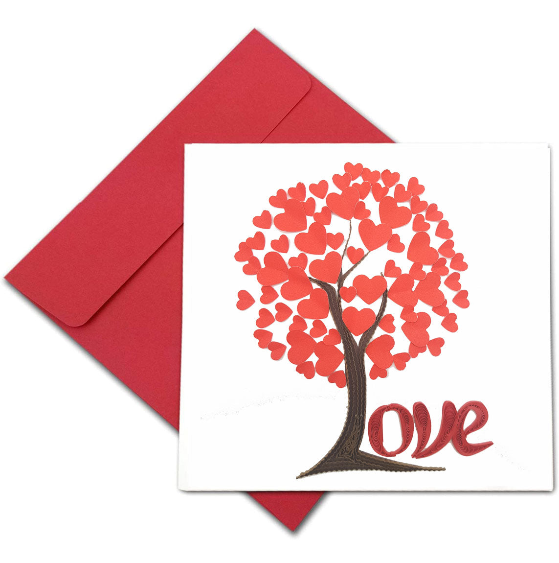 Quilling Card 3D Red Tree Love Unique Dedicated Paper Handmade Art