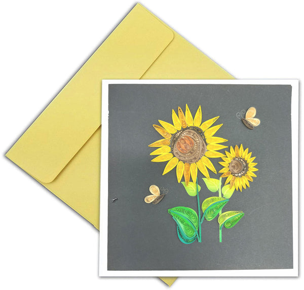Quilling Card 3D Sun Flower Unique Dedicated Paper Handmade Art