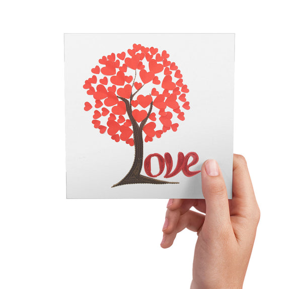 Quilling Card 3D Red Tree Love Unique Dedicated Paper Handmade Art
