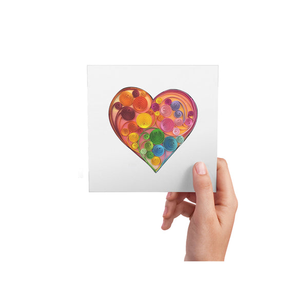 Quilling Card 3D Heart Colorful Unique Dedicated Paper Handmade Art