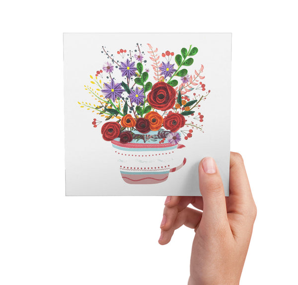 Quilling Card 3D Bright Bouquet Unique Dedicated Paper Handmade Art