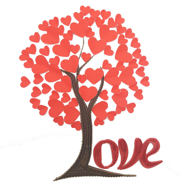 Quilling Card 3D Red Tree Love Unique Dedicated Paper Handmade Art
