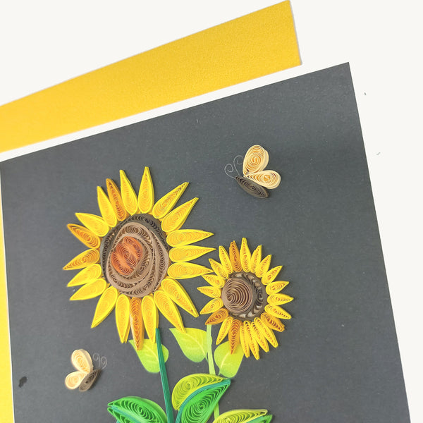 Quilling Card 3D Sun Flower Unique Dedicated Paper Handmade Art