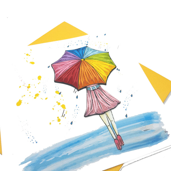 Quilling Card 3D Umbrella Girl Unique Dedicated Paper Handmade Art