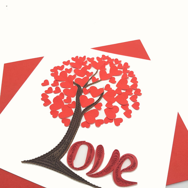 Quilling Card 3D Red Tree Love Unique Dedicated Paper Handmade Art