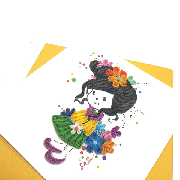 Quilling Card 3D Girl Unique Dedicated Paper Handmade Art