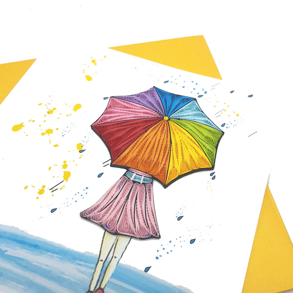 Quilling Card 3D Umbrella Girl Unique Dedicated Paper Handmade Art