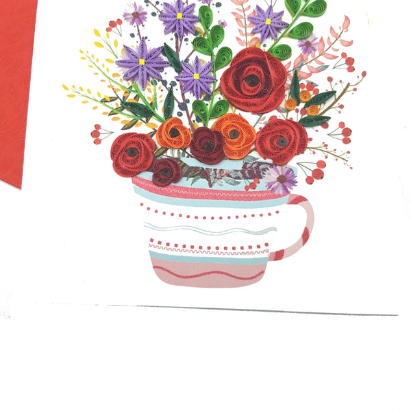 Quilling Card 3D Bright Bouquet Unique Dedicated Paper Handmade Art