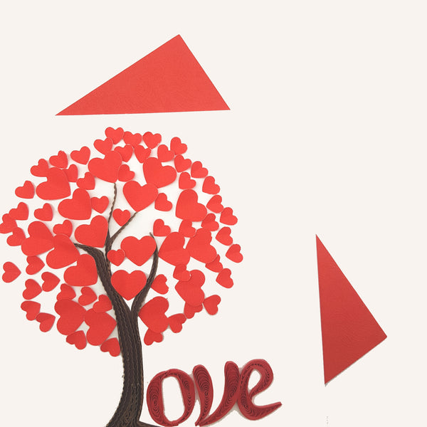 Quilling Card 3D Red Tree Love Unique Dedicated Paper Handmade Art