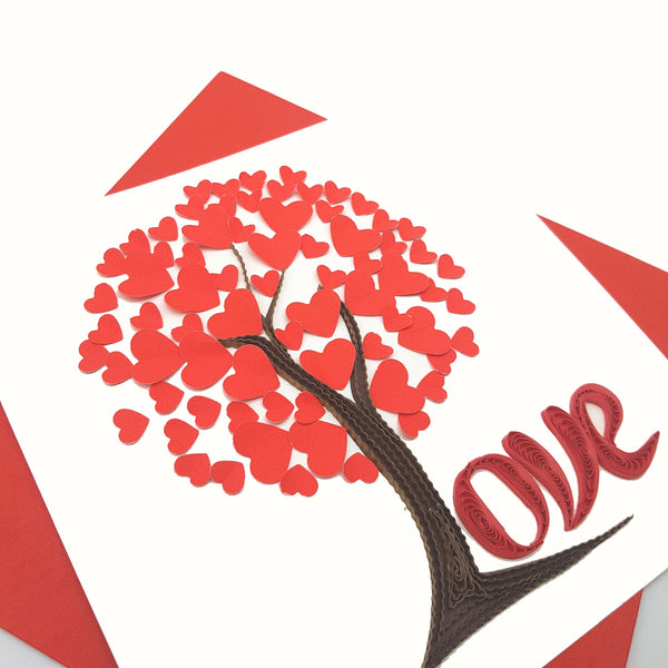 Quilling Card 3D Red Tree Love Unique Dedicated Paper Handmade Art