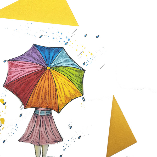 Quilling Card 3D Umbrella Girl Unique Dedicated Paper Handmade Art