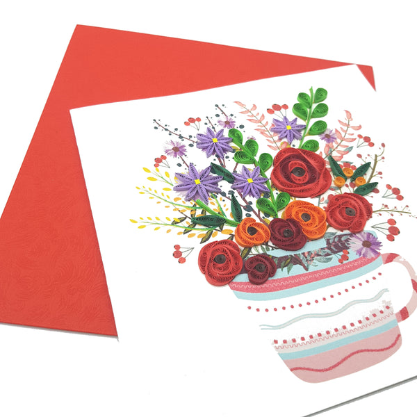 Quilling Card 3D Bright Bouquet Unique Dedicated Paper Handmade Art