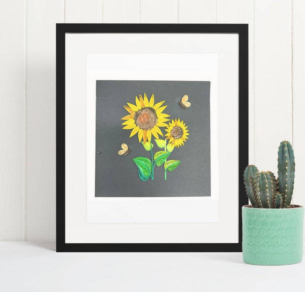 Quilling Card 3D Sun Flower Unique Dedicated Paper Handmade Art