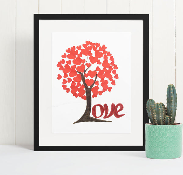 Quilling Card 3D Red Tree Love Unique Dedicated Paper Handmade Art